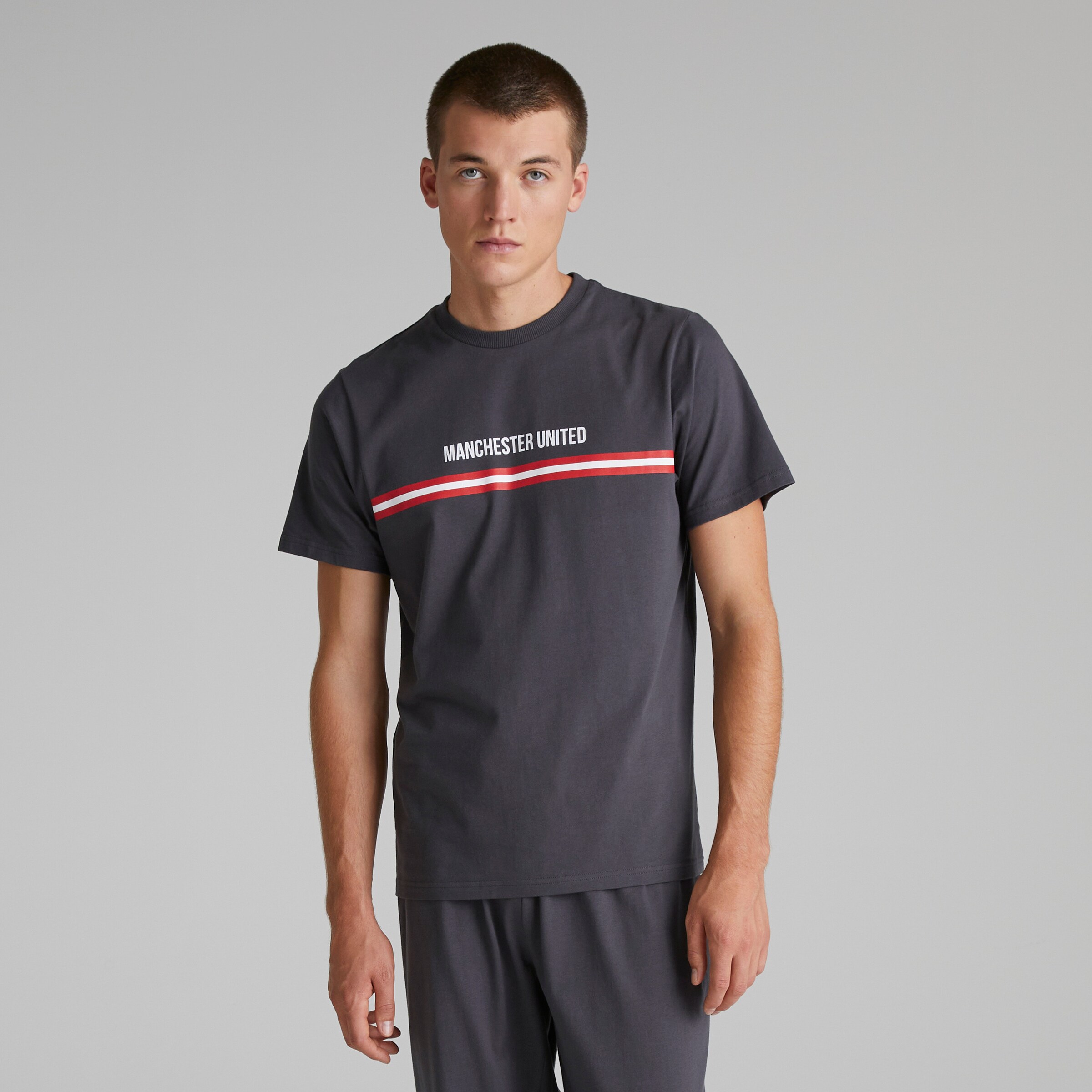 Manchester United Mens Bar Stripe Pyjama Set Grey Grey Detail [3-5]