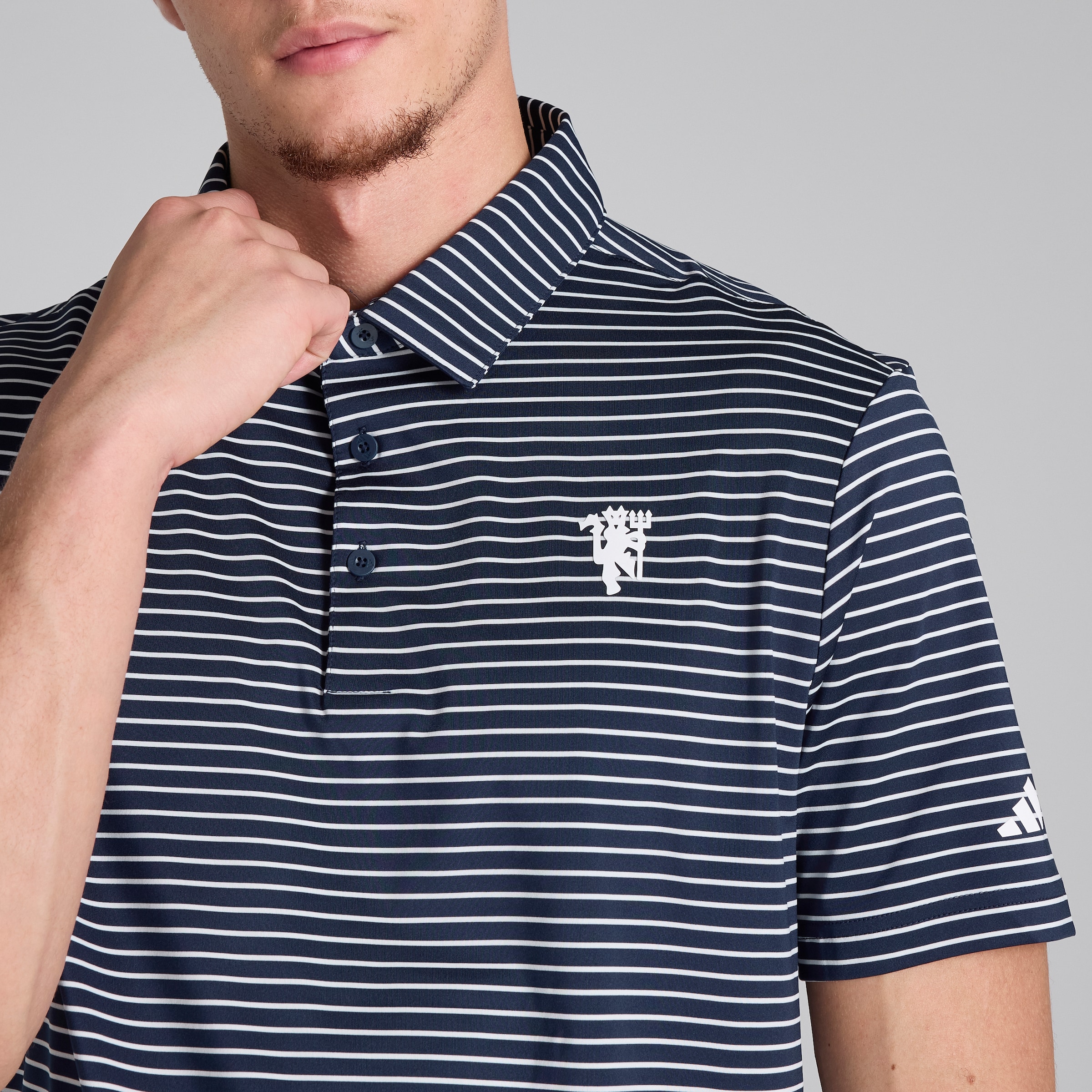 Manchester United x adidas Golf Performance Stripe Polo Shirt Navy Navy blue Detail [4-5]