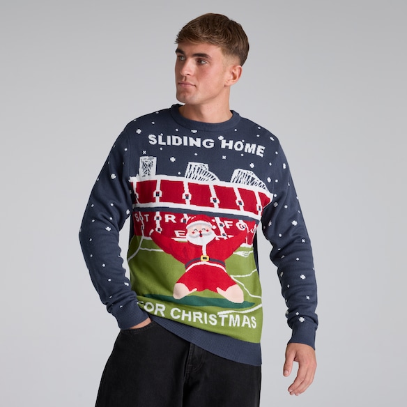 Manchester United Adults Sliding Home For Christmas Jumper Navy Multi