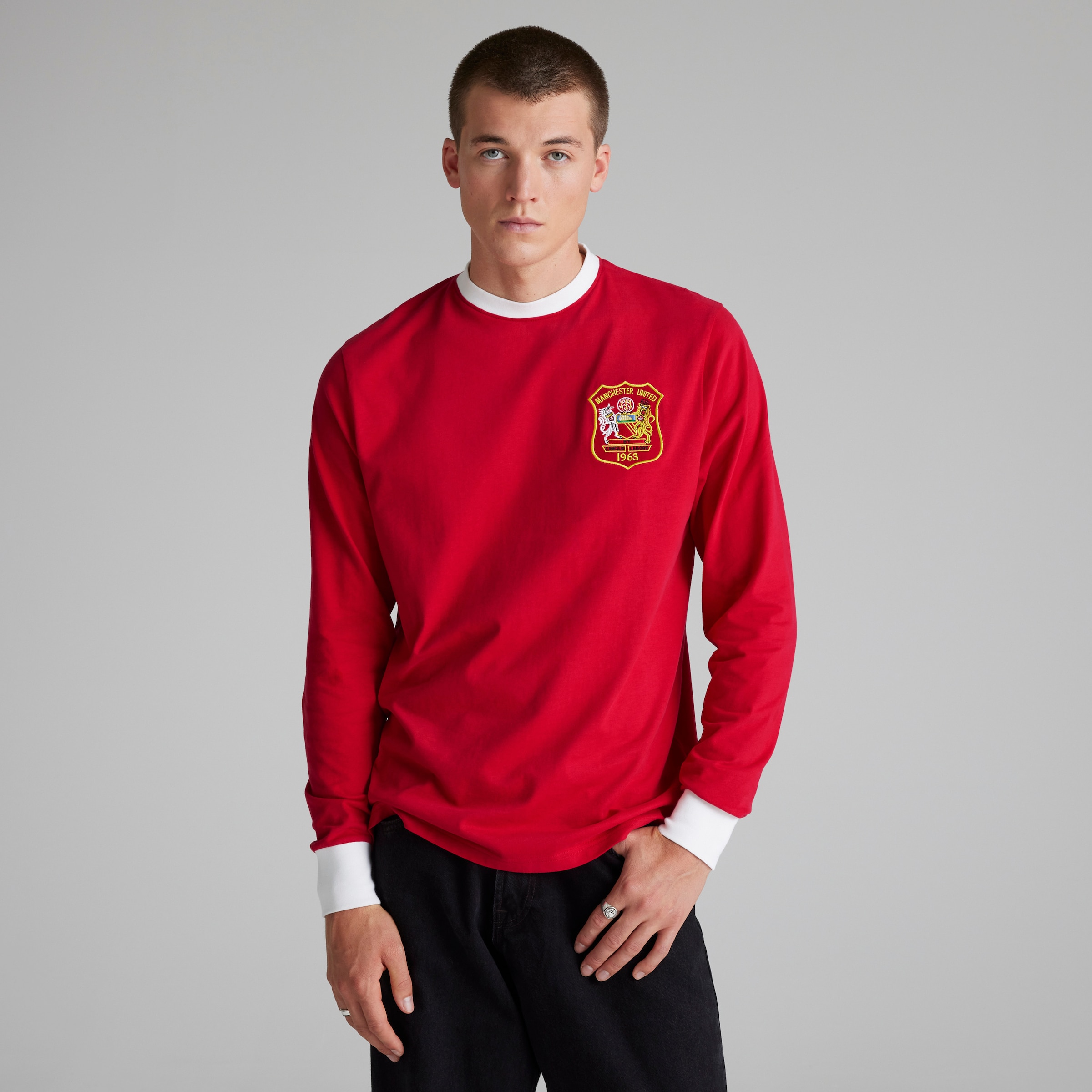 Maillot Vintage Manchester United 1963 Manches Longues Rouge, Taille L, En Coton