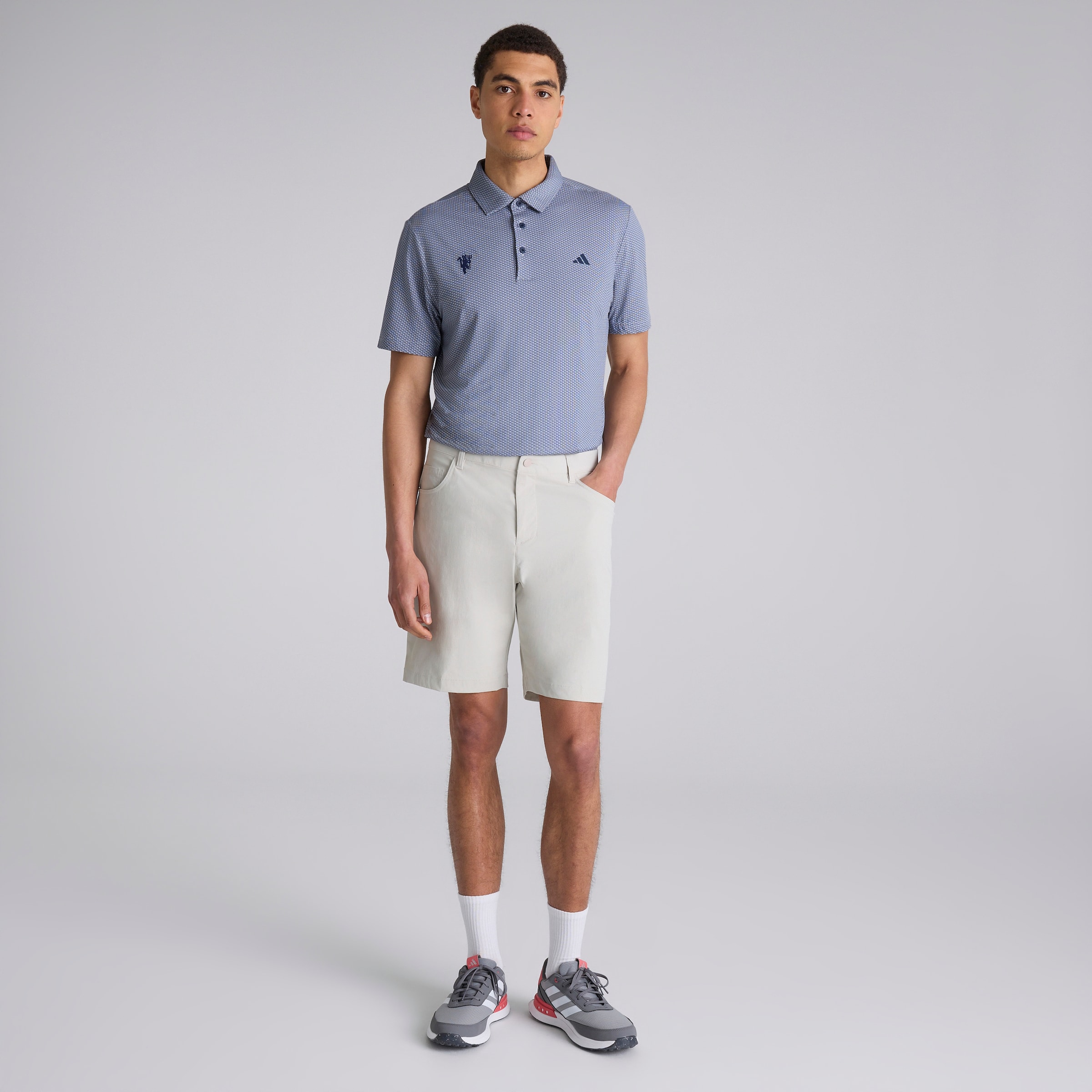 Manchester United x adidas Golf Performance Textured Polo Shirt Navy White Detail [3-4]