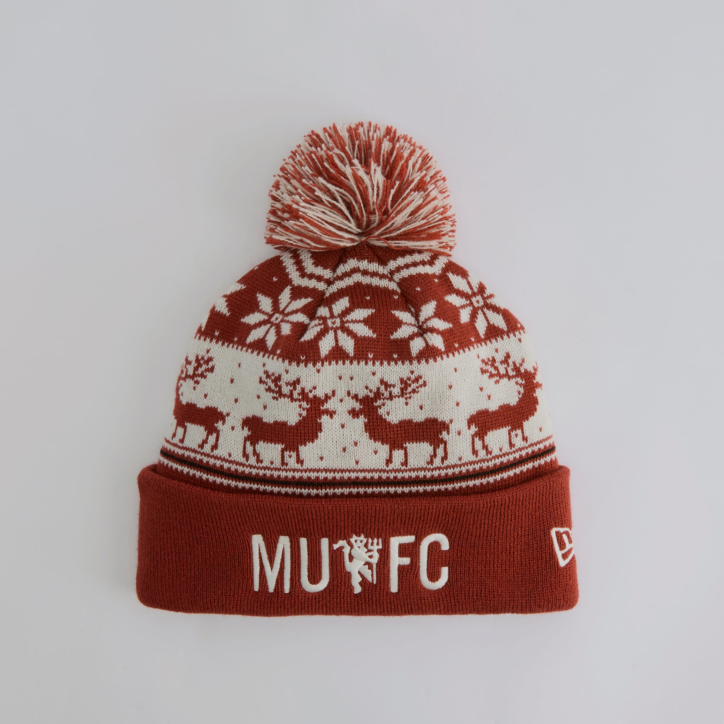 Manchester United x New Era Christmas Fairisle Bobble Beanie Red Red