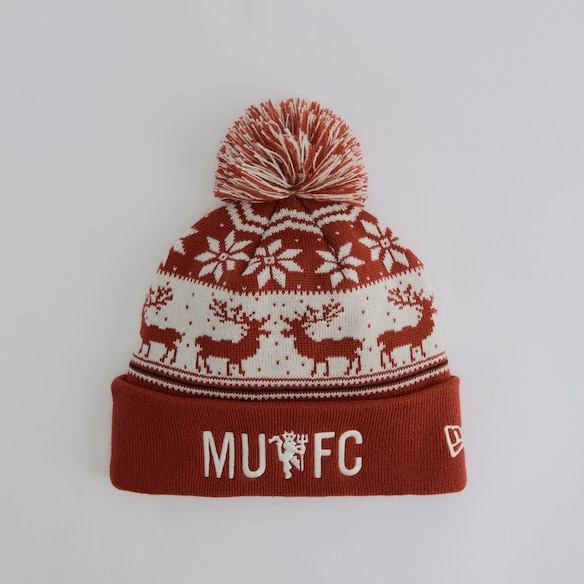 Manchester United x New Era Christmas Fairisle Bobble Beanie Red Red