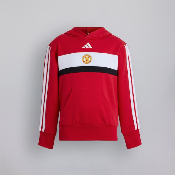 Manchester United x adidas Kids Essentials Tiberio 3-Stripes Fleece Hoodie Red Red