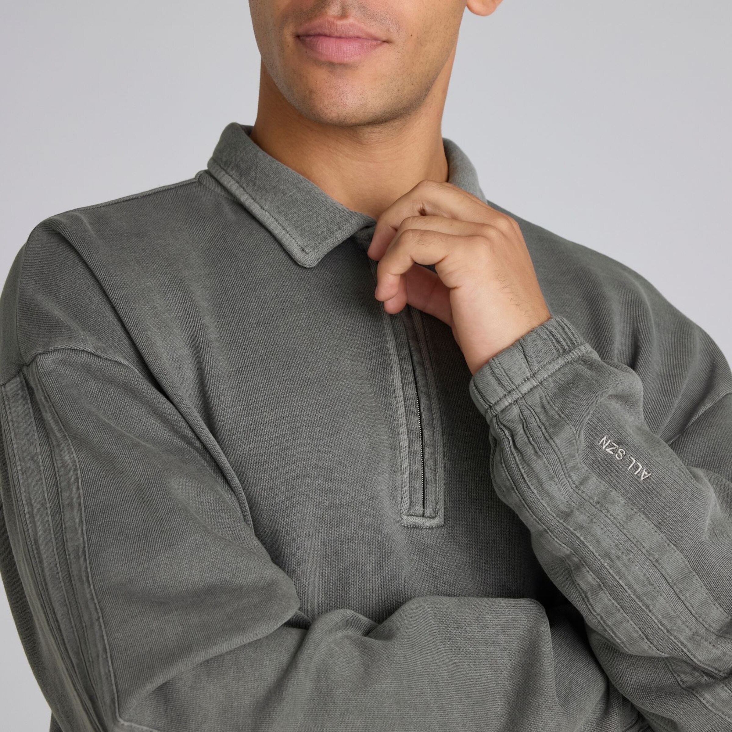 Manchester United x adidas ALL SZN 1/2-Zip Sweatshirt Washed Black Noir Détail [4-4]