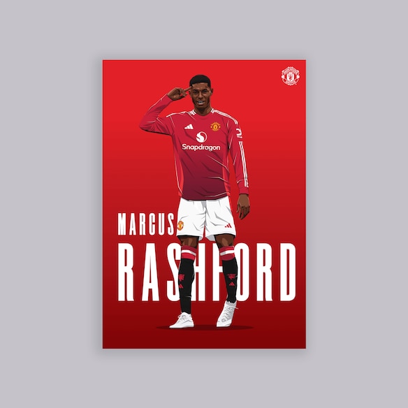 Manchester United Rashford Illustrated A2 Poster Red