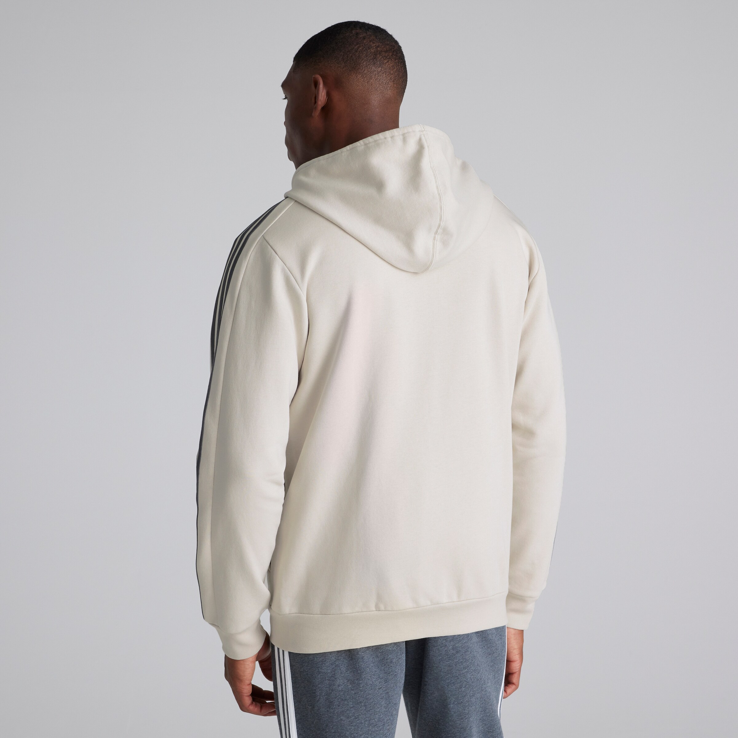 Manchester United x adidas Mens Essentials Fleece 3-Stripes Full Zip Hoodie Off White Blanc Détail [2-5]