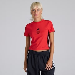 Manchester United x adidas Womens Essentials 3-Stripes Baby Tee Red
