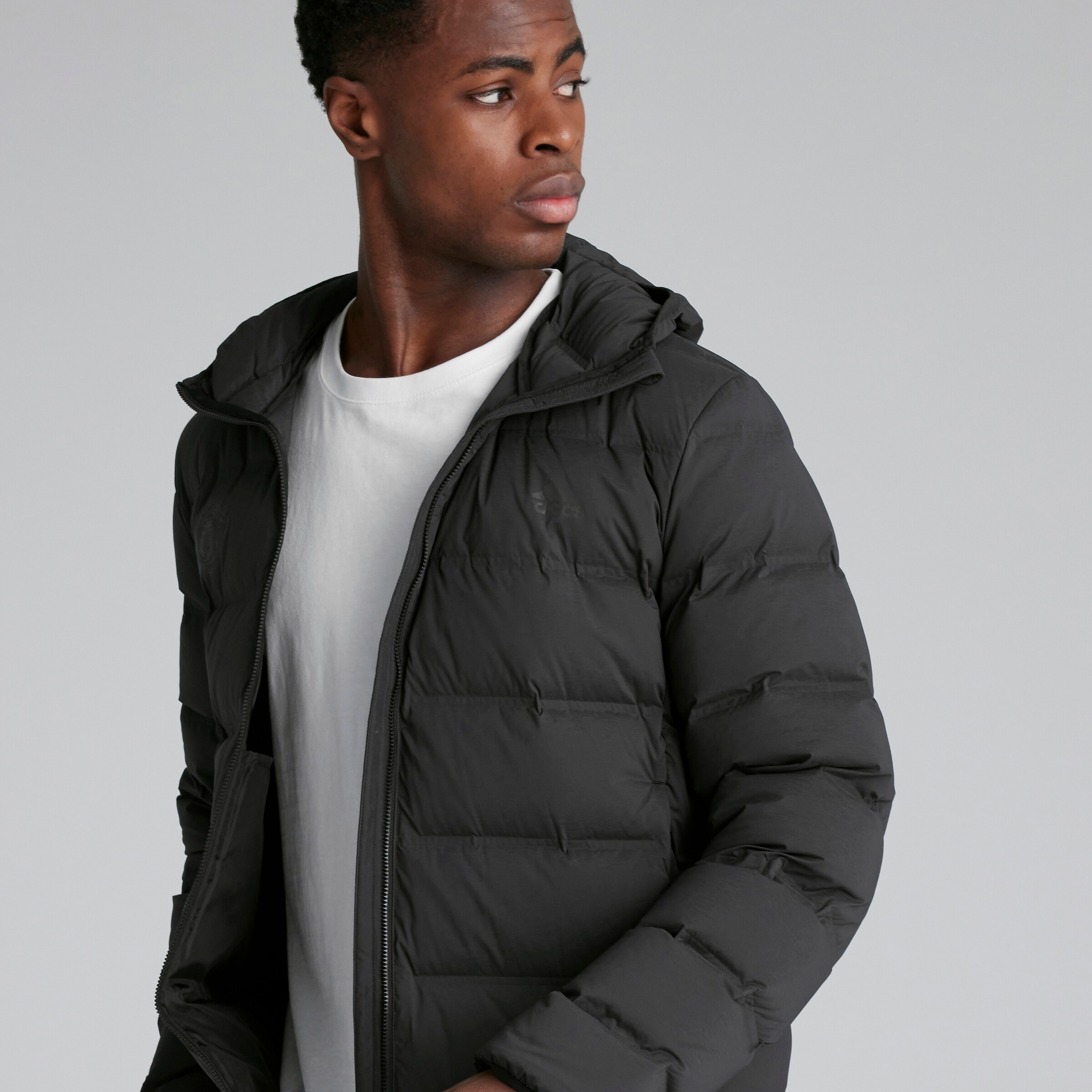 Manchester United x adidas Helionic Stretch Hooded Down Jacket Black Detail [4-6]