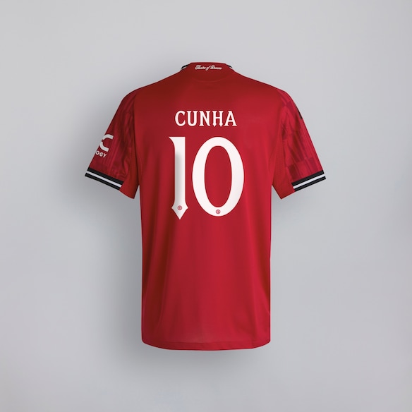 Manchester United 25/26 Home Kids Jersey with Cunha 10 Club Printing Rojo