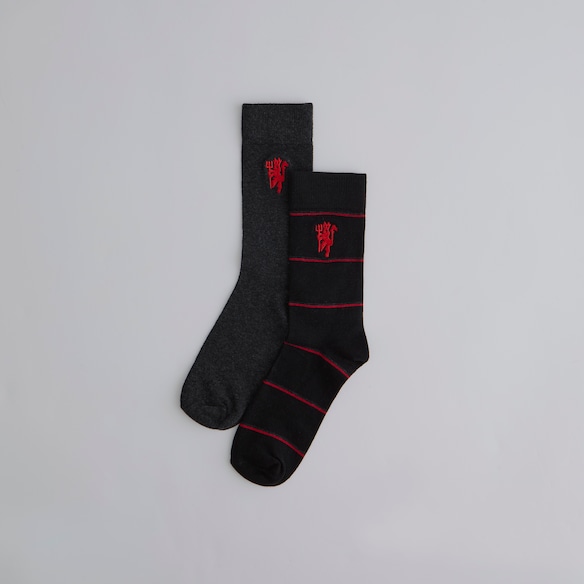 Manchester United Devil Emblem Socks 2 Pack Black Schwarz