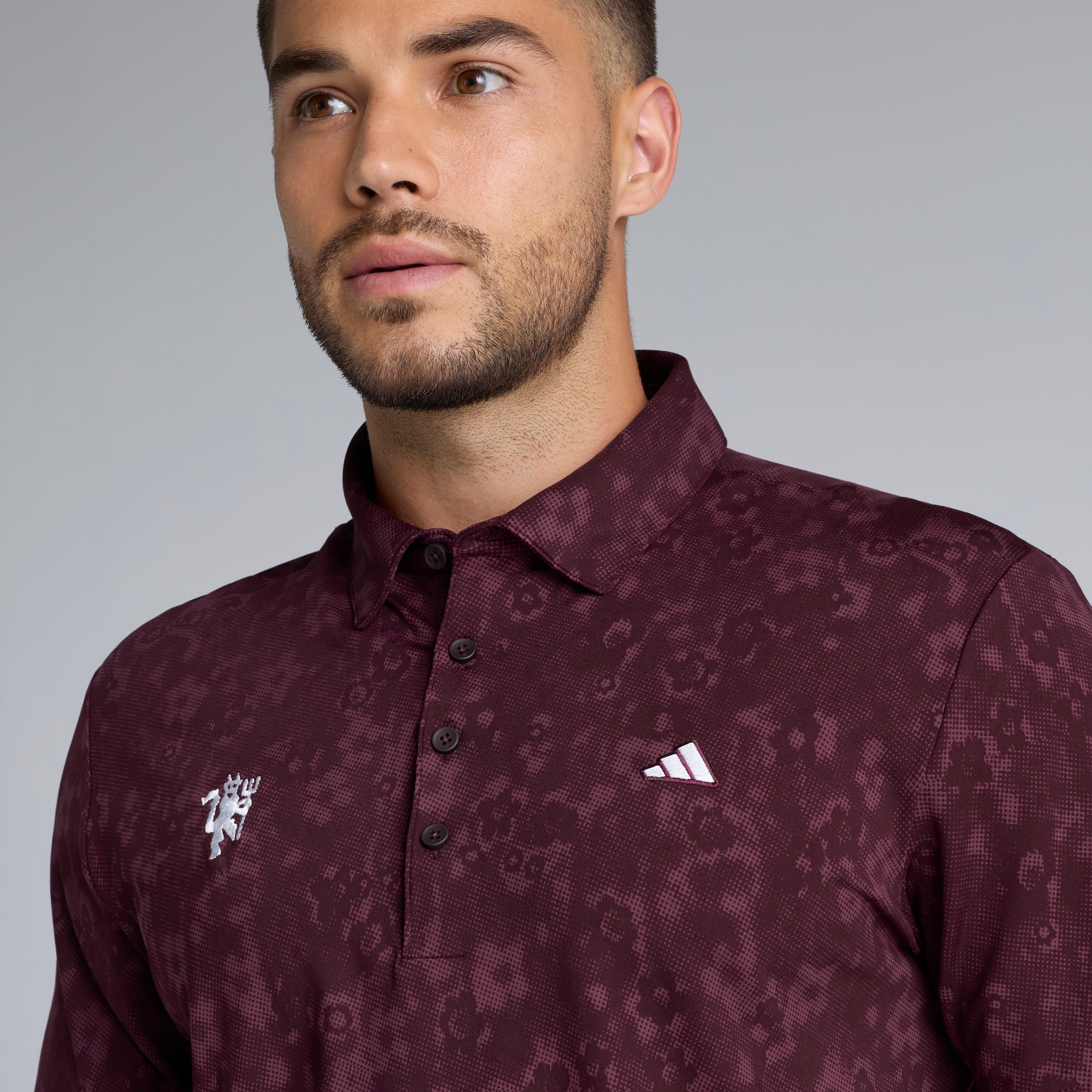 Manchester United x adidas Golf Ultimate 365 Polo Shirt Maroon Brown Detail [4-5]