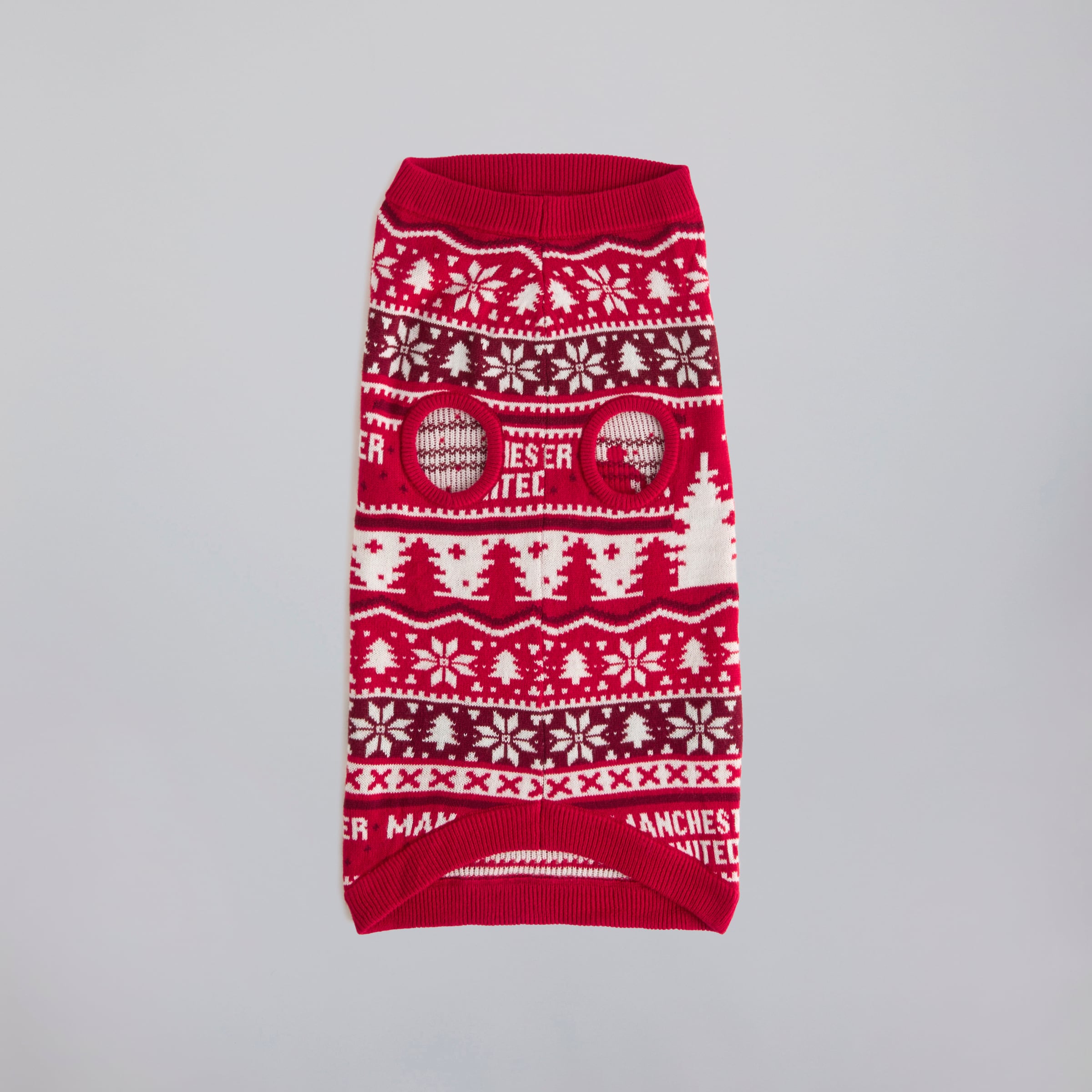 Manchester United Christmas Fairisle Pet Jumper Red Rot Detail [3-4]