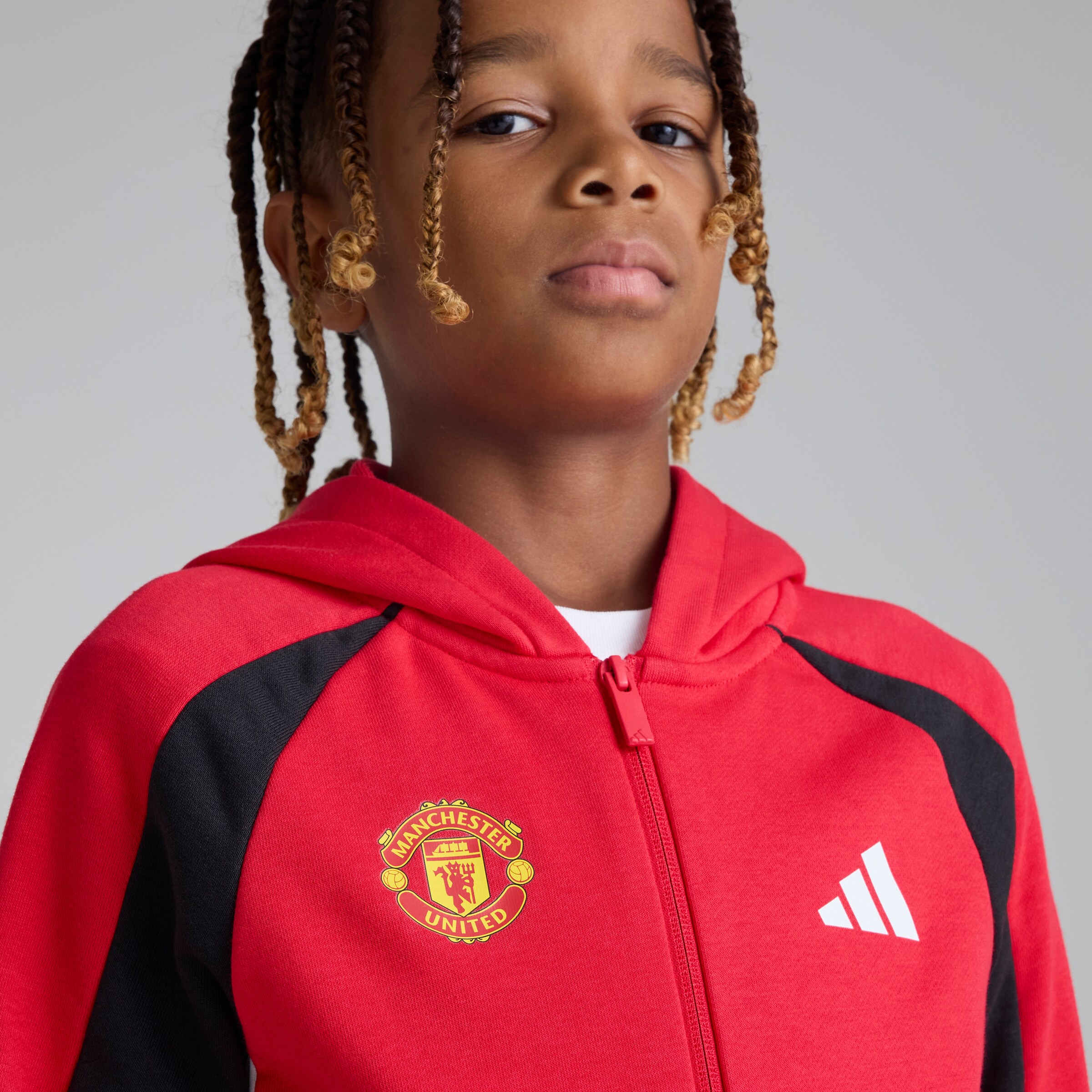 Manchester United x adidas Kids Colourblock Tracksuit Red Red Detail [5-6]