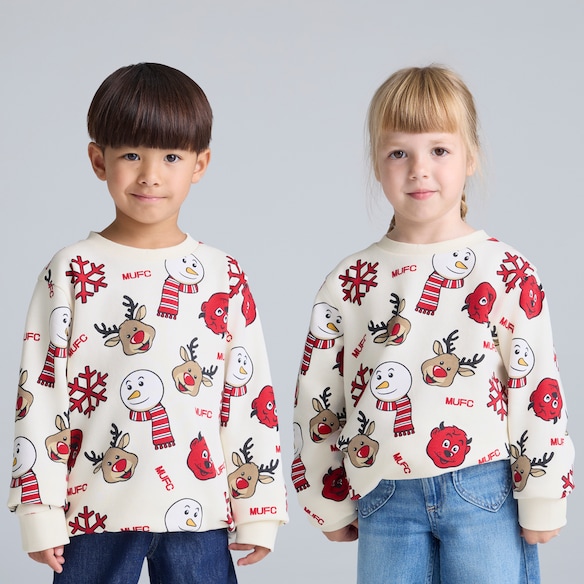 Manchester United Kids Printed Christmas Jumper Off-White White
