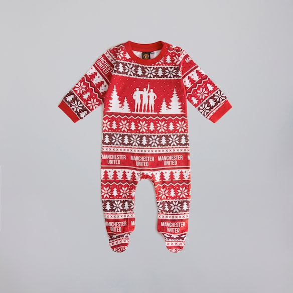 Manchester United Baby Christmas Fairisle Sleepsuit Red Red