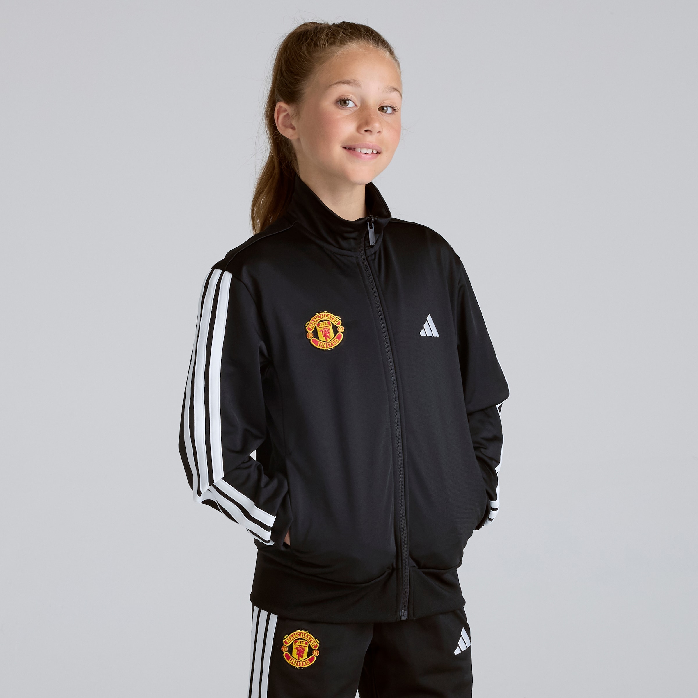 Manchester United x adidas Kids Essentials CLIMACOOL Tracksuit Black Black Detail [3-7]