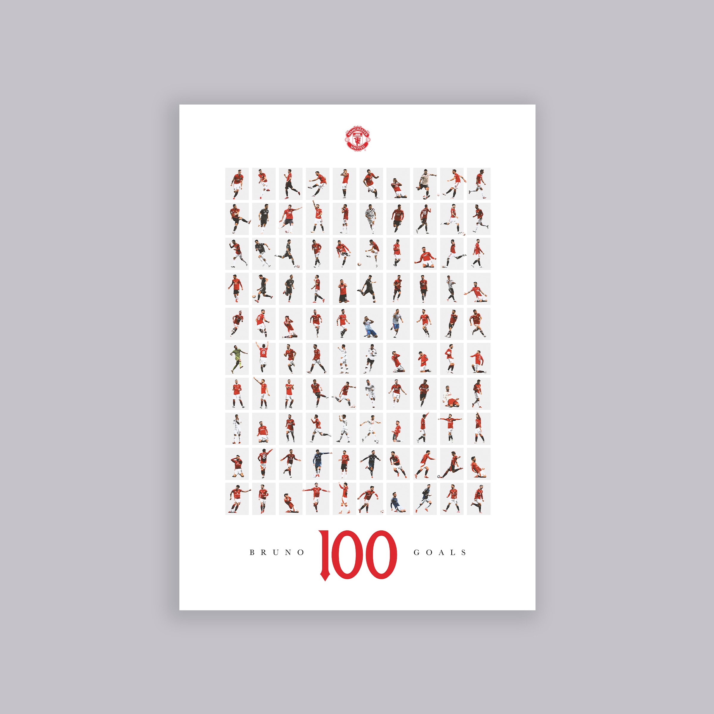Manchester United Bruno Fernandes 100 Goals A2 Poster White White Detail [1-1]