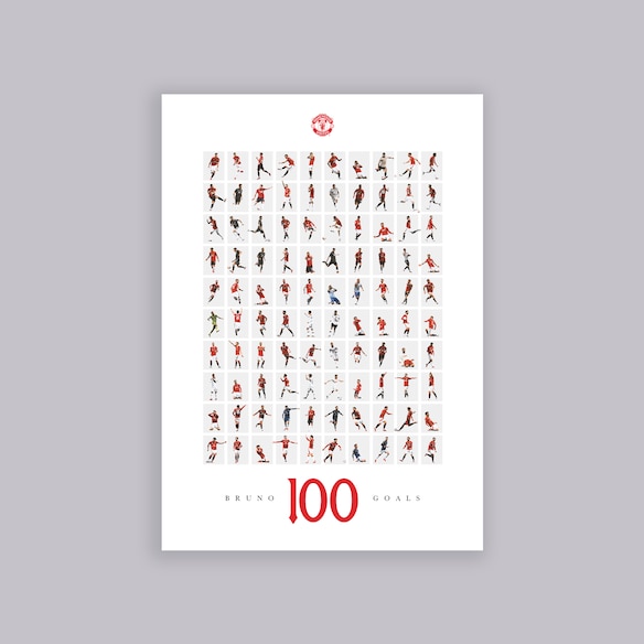 Manchester United Bruno Fernandes 100 Goals A2 Poster White White
