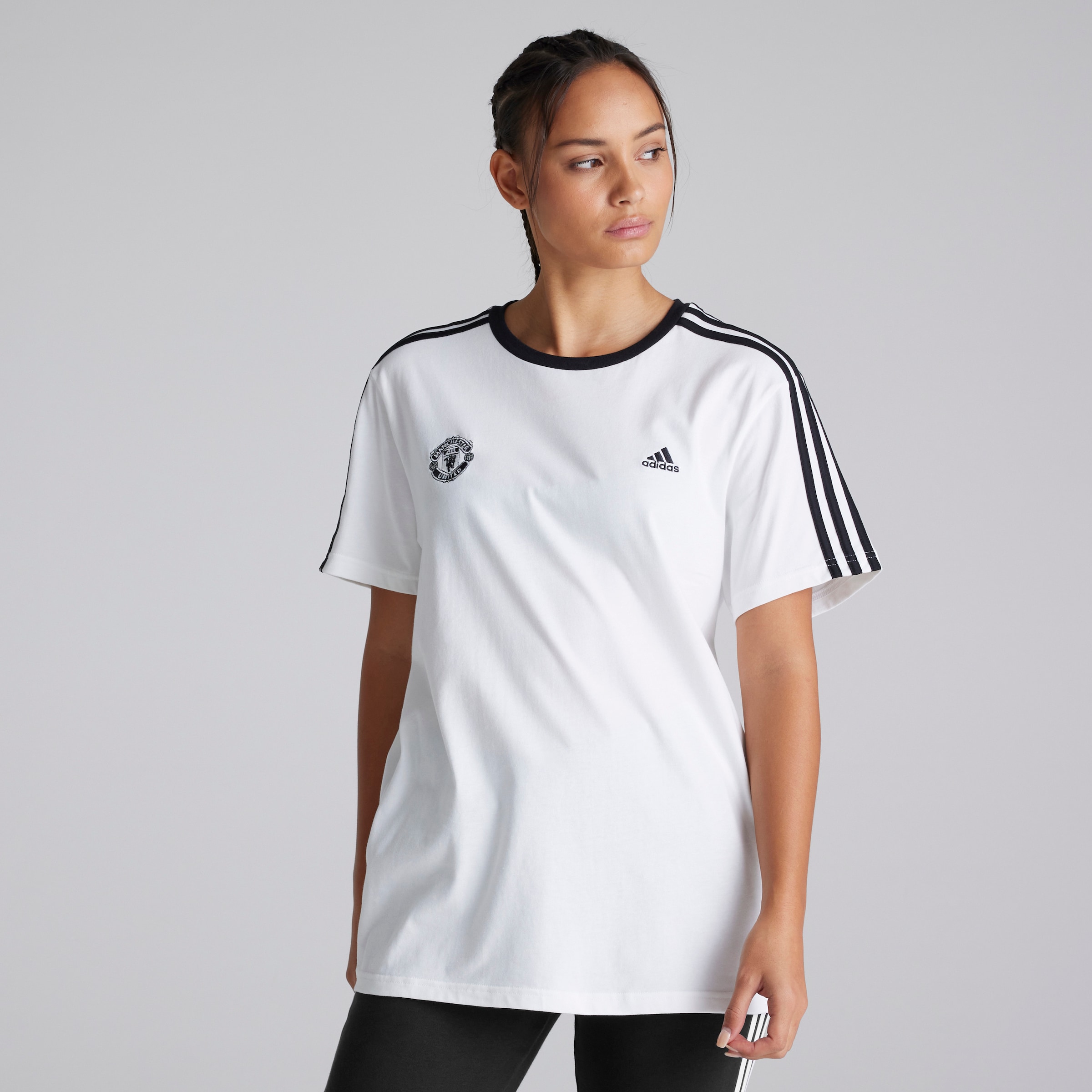 Buy Manchester United x adidas Womens Essentials 3 Stripes T Shirt White Manchester United Store