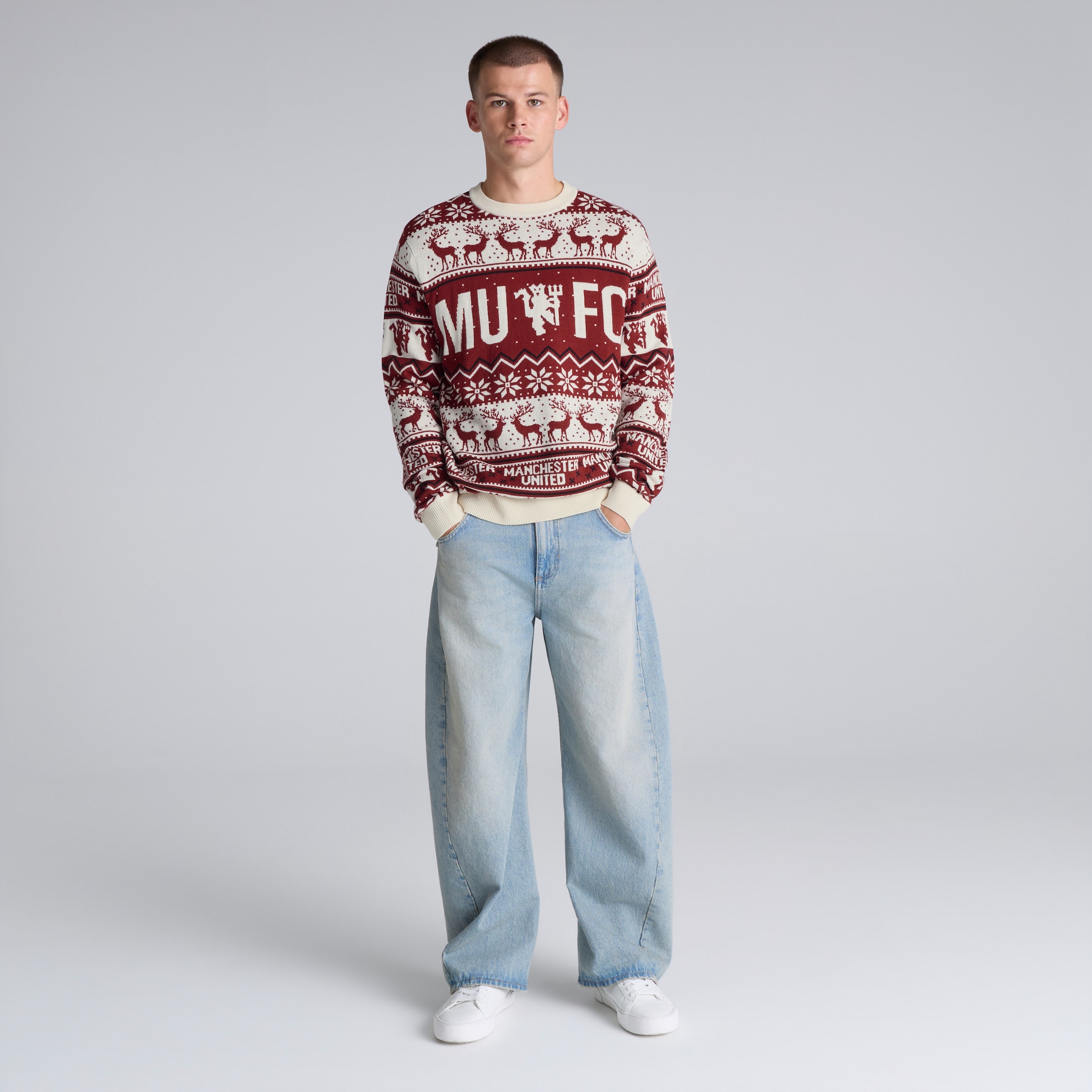 Manchester United Fairisle Christmas Jumper Red Multi Detail [3-5]