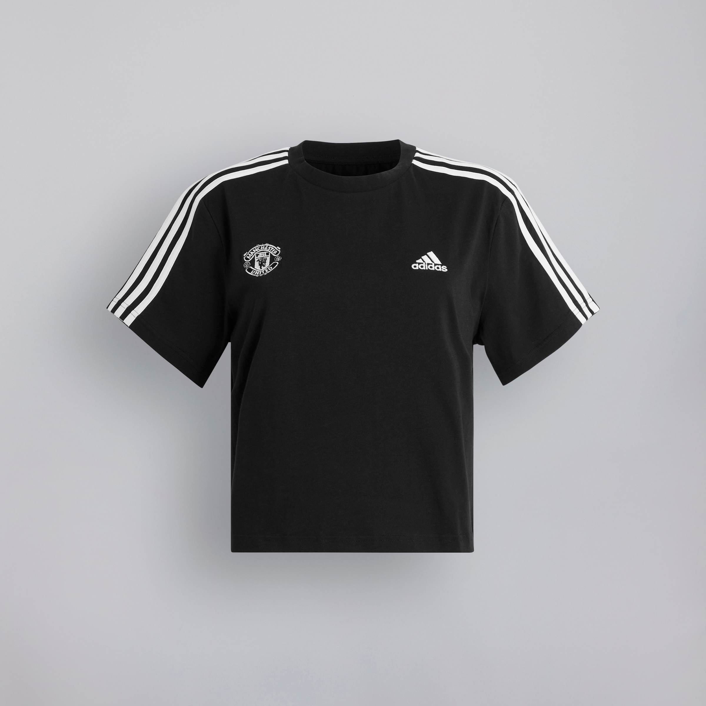 Manchester United x adidas Womens Essentials 3-Stripes Single Jersey Crop Top Black Black