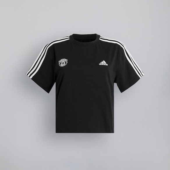 Manchester United x adidas Womens Essentials 3-Stripes Single Jersey Crop Top Black Black