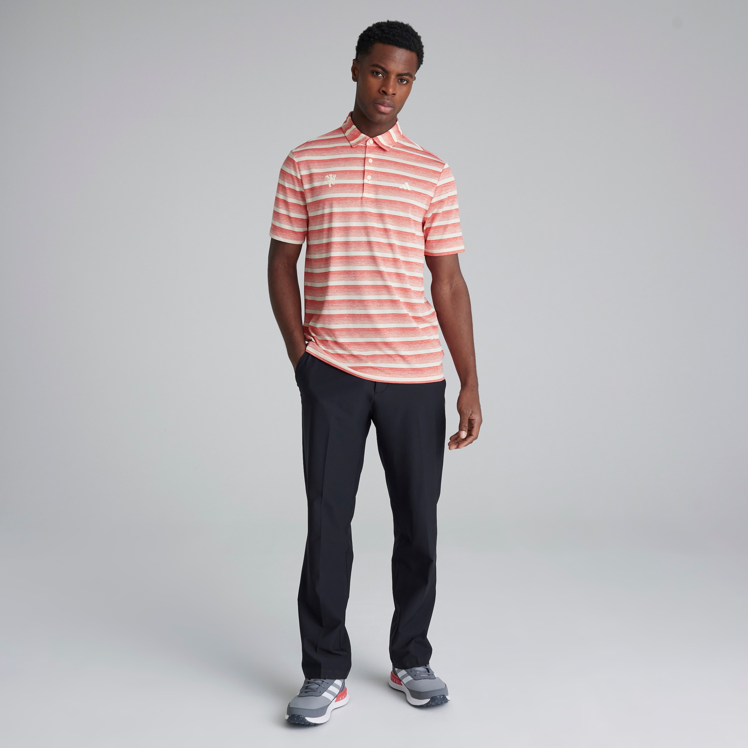 Manchester United x adidas Golf Striped Polo Shirt Red Red Detail [3-5]