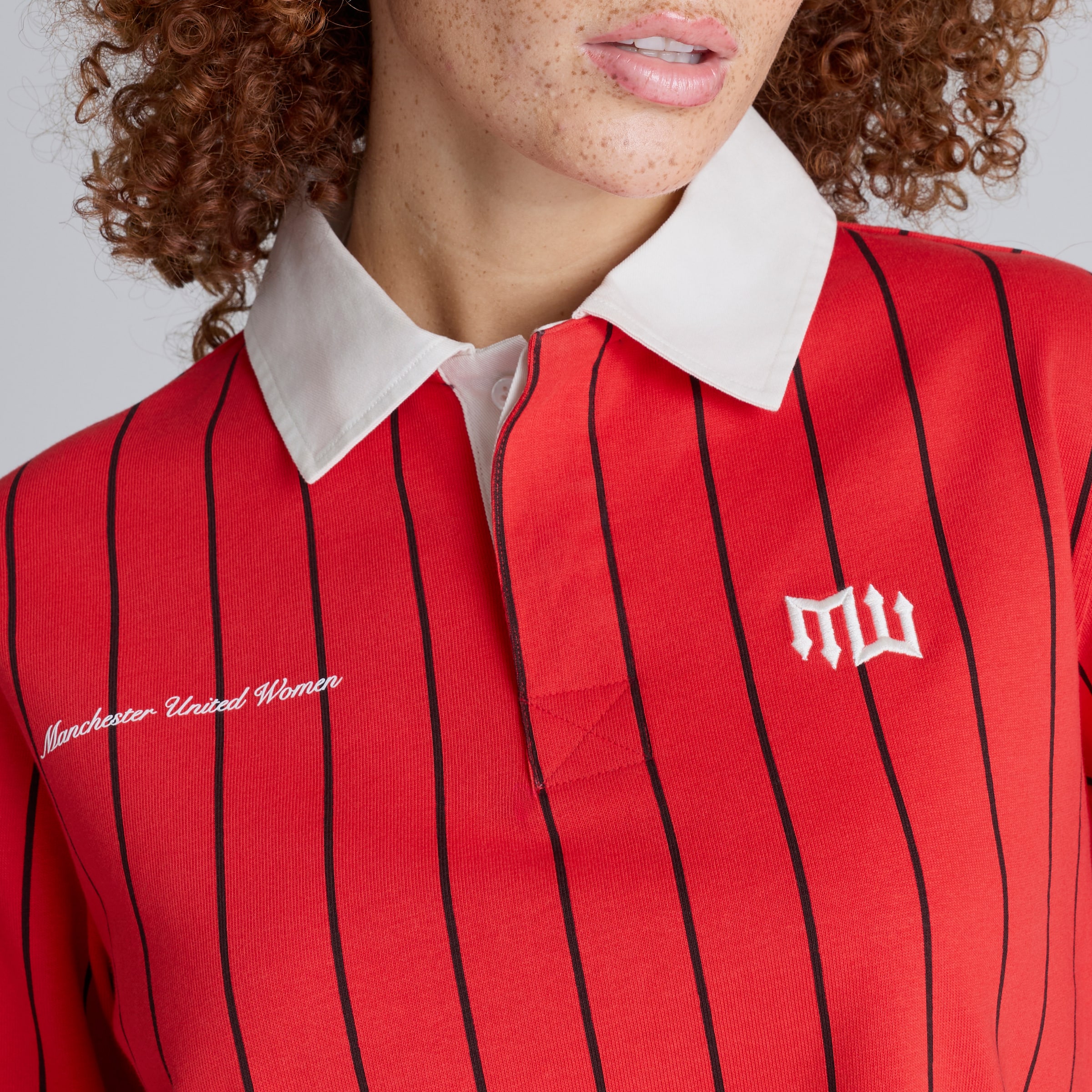 Manchester United Women Womens Rugby Polo Shirt Red Rot Detail [5-5]