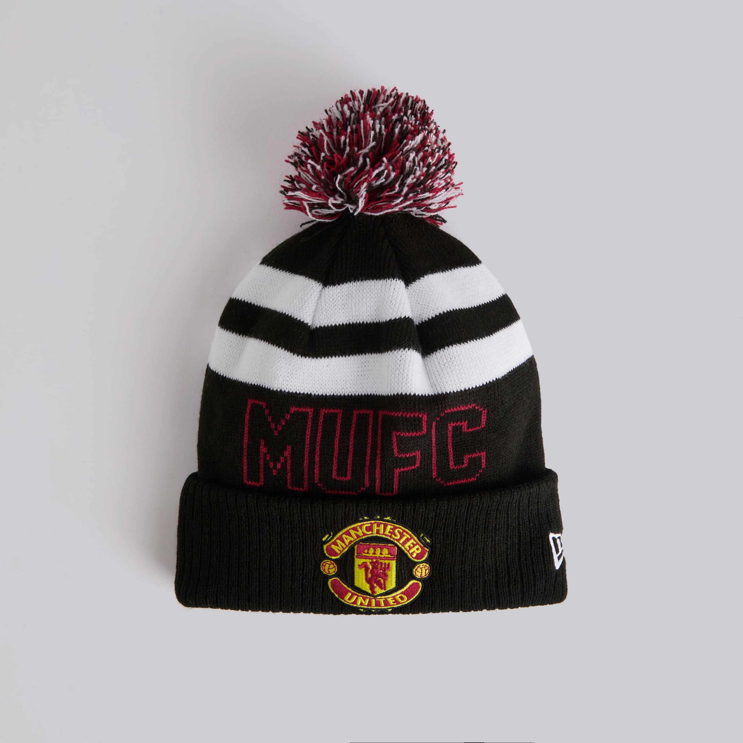 Manchester United x New Era Stripe Sport Bobble Beanie Black Black