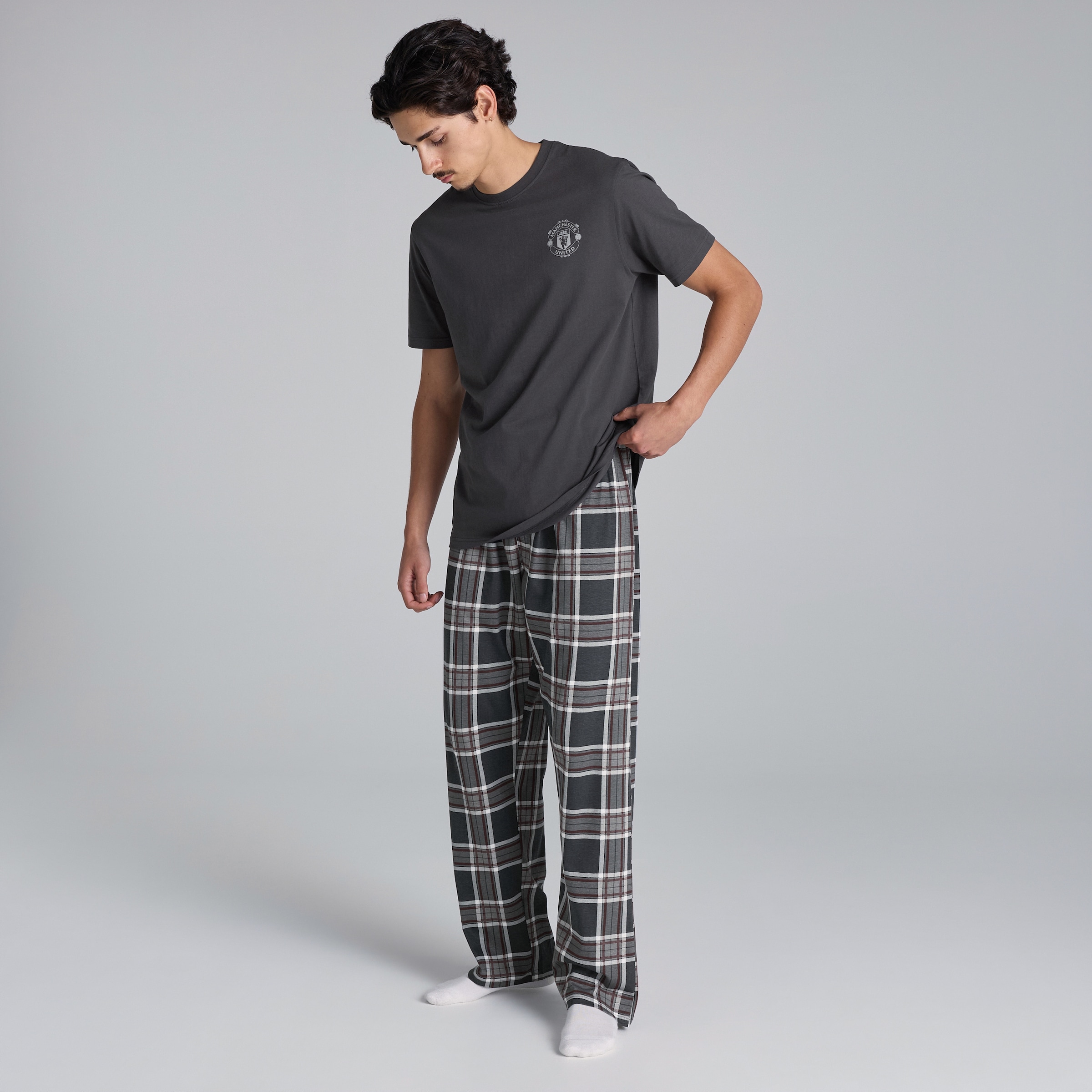 Manchester United Check Pyjama Set Charcoal Grey