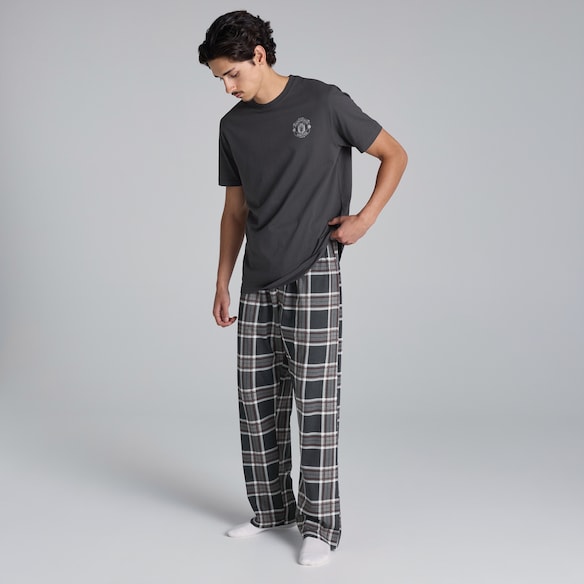 Manchester United Check Pyjama Set Charcoal Grey