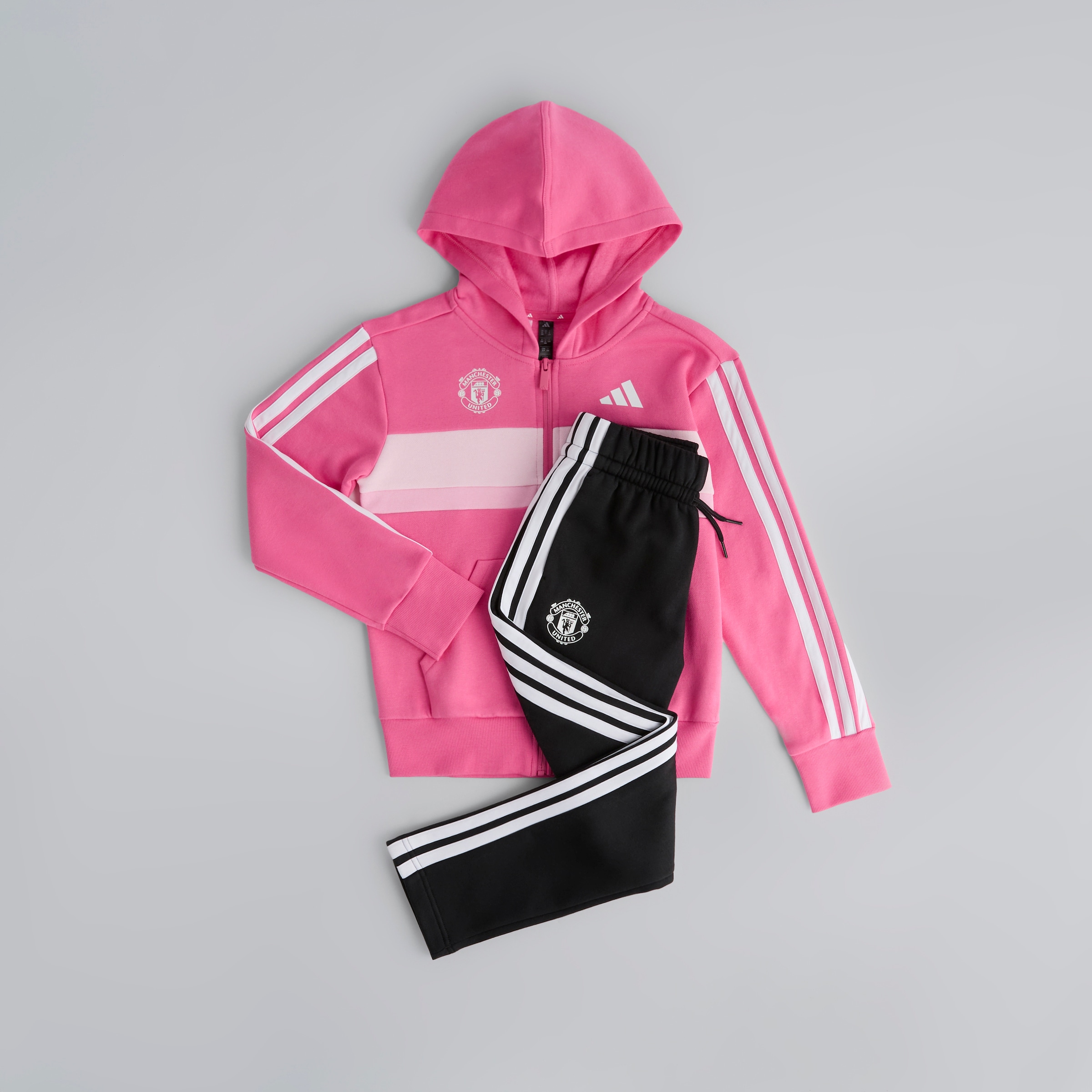 Manchester United x adidas Kids Essentials Tiberio 3-Stripes Fleece Tracksuit Pink/Black