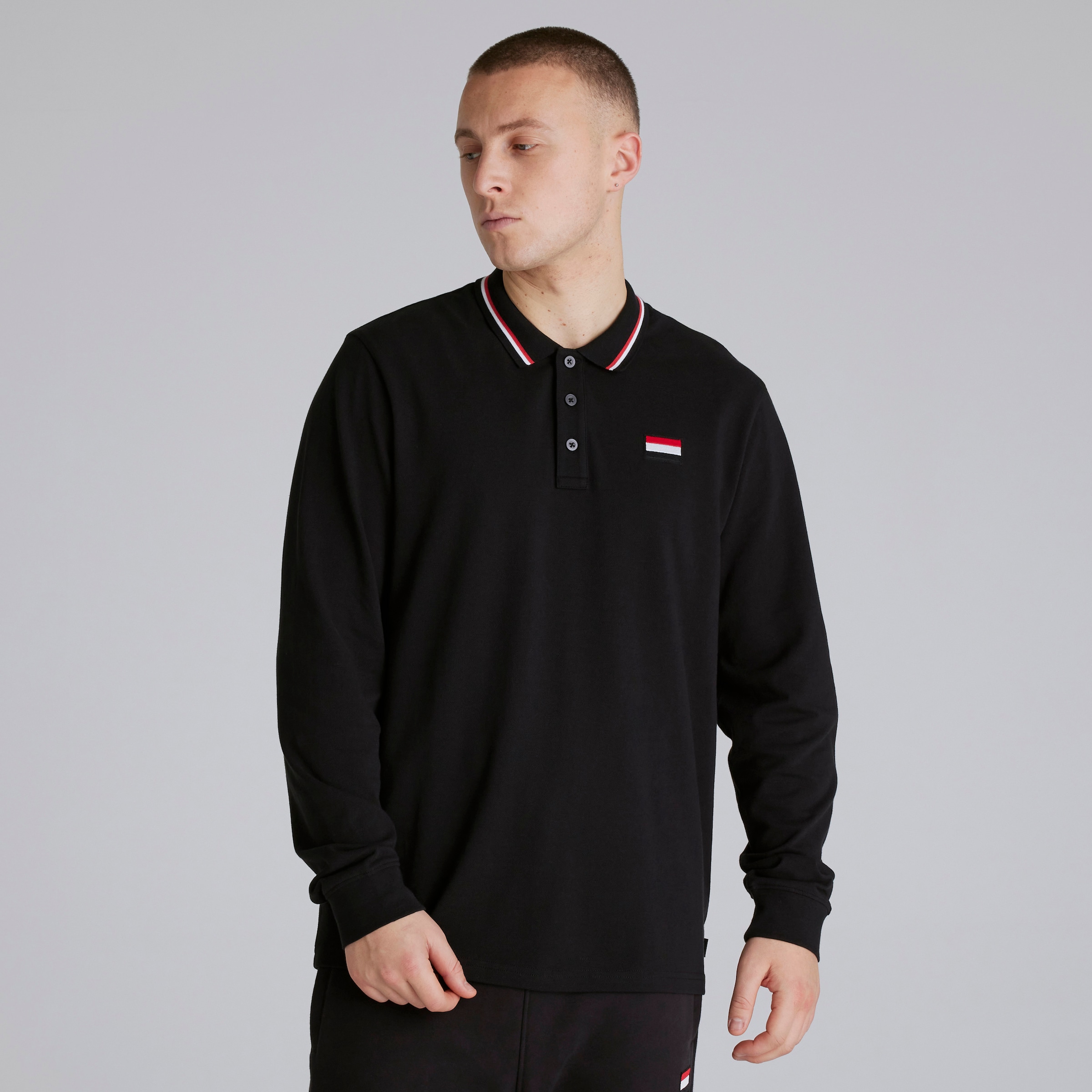 Buy Manchester United Long Sleeve Polo Shirt Black