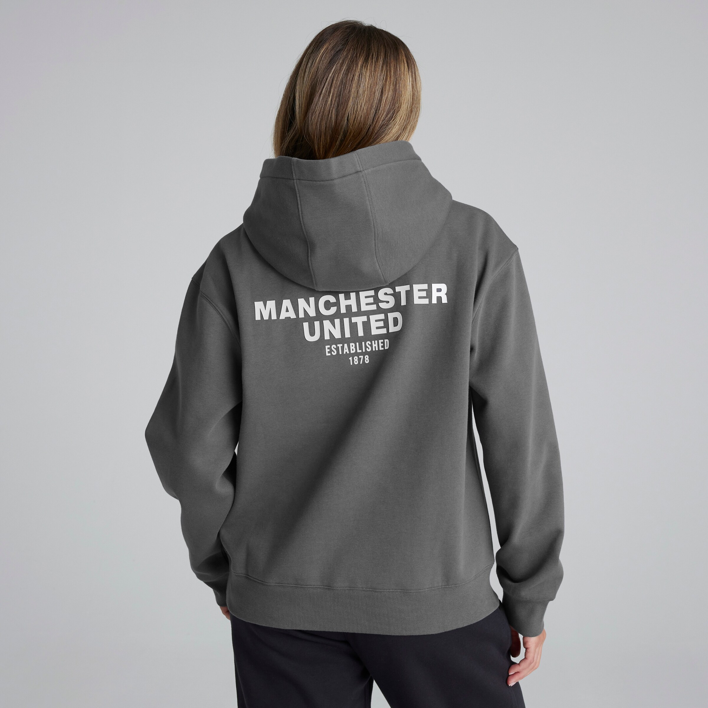 Manchester United Womens Back Print Overhead Hoodie Slate Grey Detail [2-7]