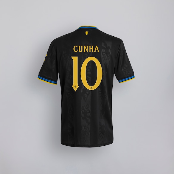 Manchester United 25/26 Third Kids Jersey with Cunha 10 Club Printing Schwarz