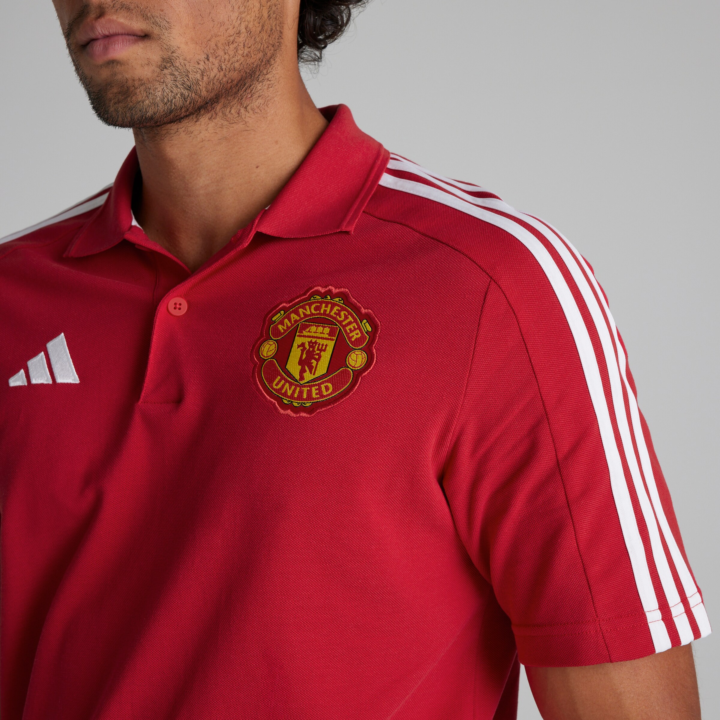 Manchester United x adidas Mens DNA Polo Shirt Red Red Detail [5-5]