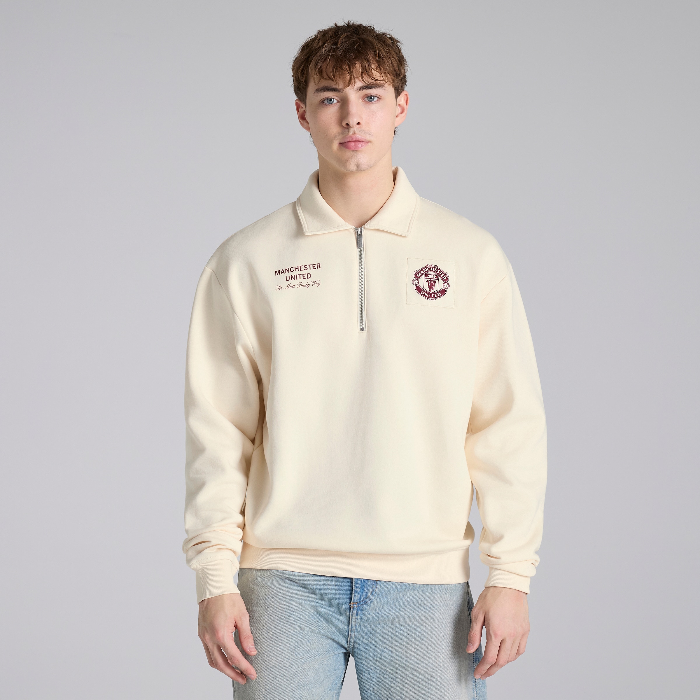 Manchester United Theatre of Dreams Quarter Zip Sweatshirt Cream Beige