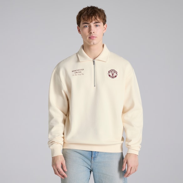 Manchester United Theatre of Dreams Quarter Zip Sweatshirt Cream Beige