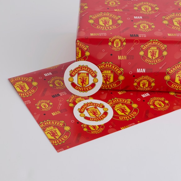 Manchester United Gift Wrap 2 Sheet & Tag Set Red Red