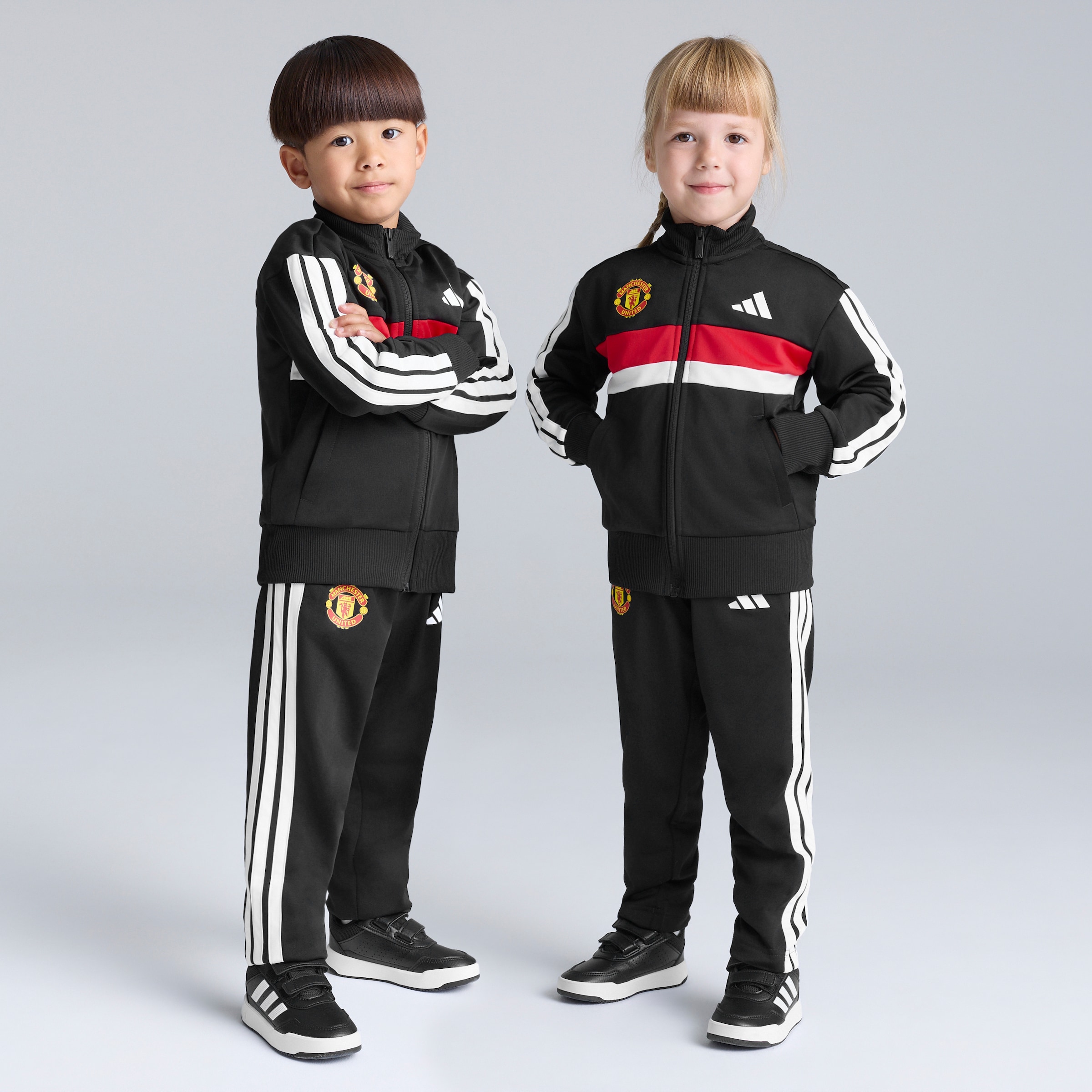 Manchester United x adidas Little Kids Essentials Tiberio 3-Stripes Tricot Tracksuit Black Black