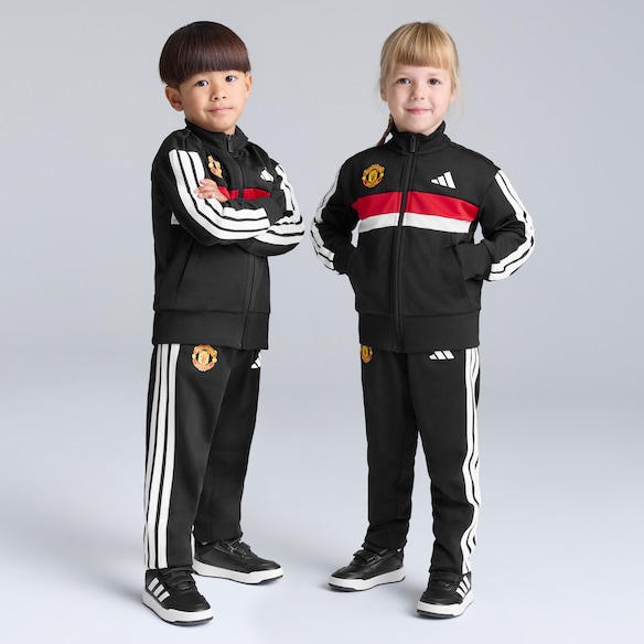 Manchester United x adidas Little Kids Essentials Tiberio 3-Stripes Tricot Tracksuit Black Black