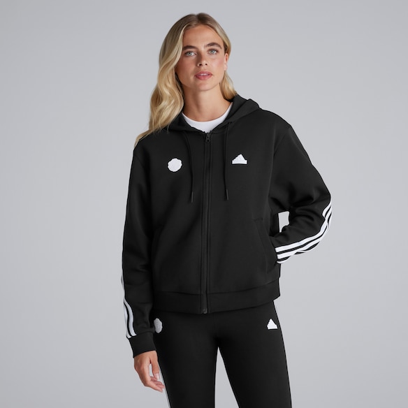 Manchester United x adidas Womens Future Icons 3-Stripes Full Zip Hoodie Black Black