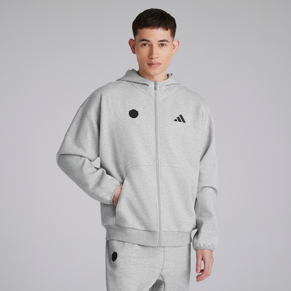 Manchester United x adidas Future Icons Full Zip Hoodie Grey Marl Grey