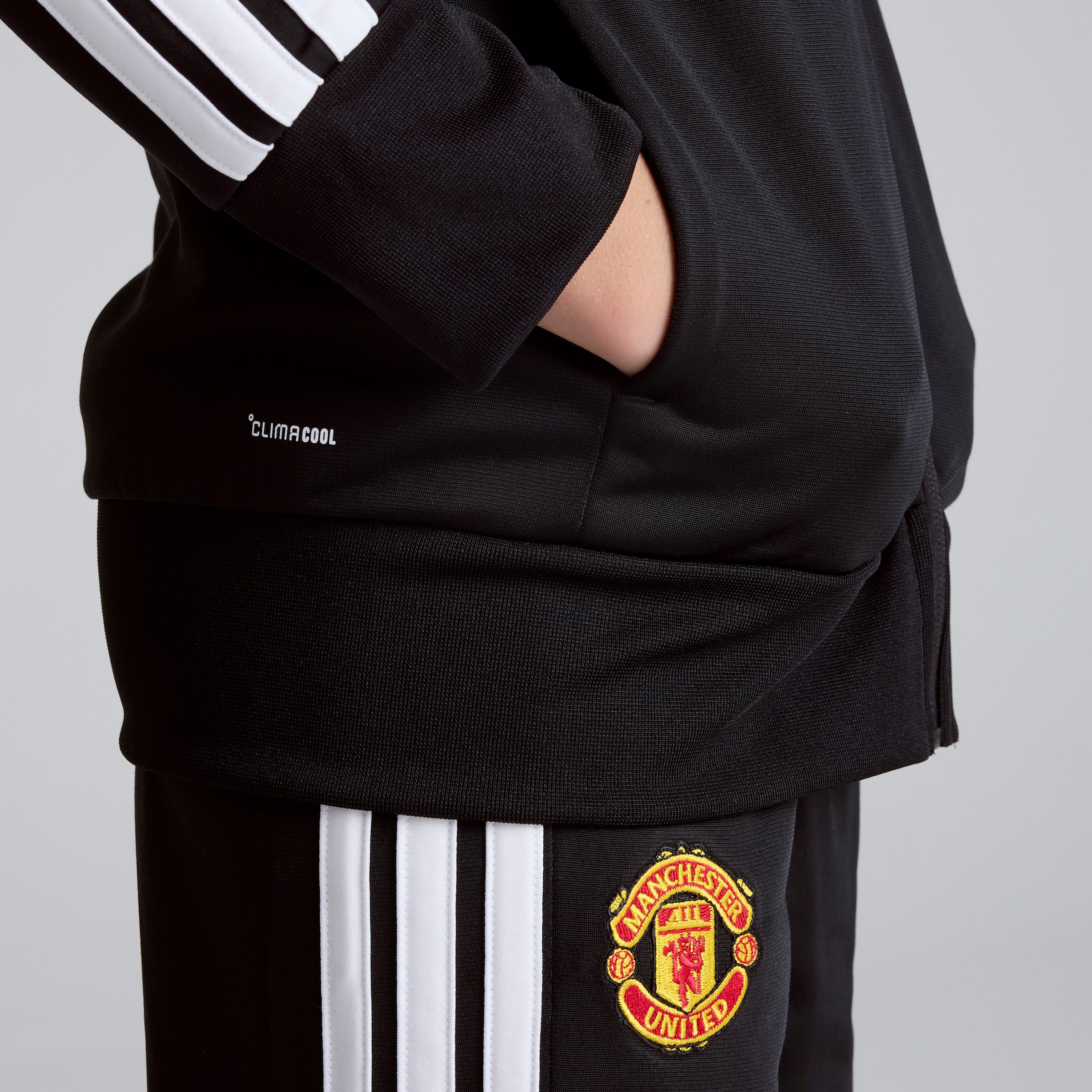Manchester United x adidas Kids Essentials CLIMACOOL Tracksuit Black Black Detail [6-7]