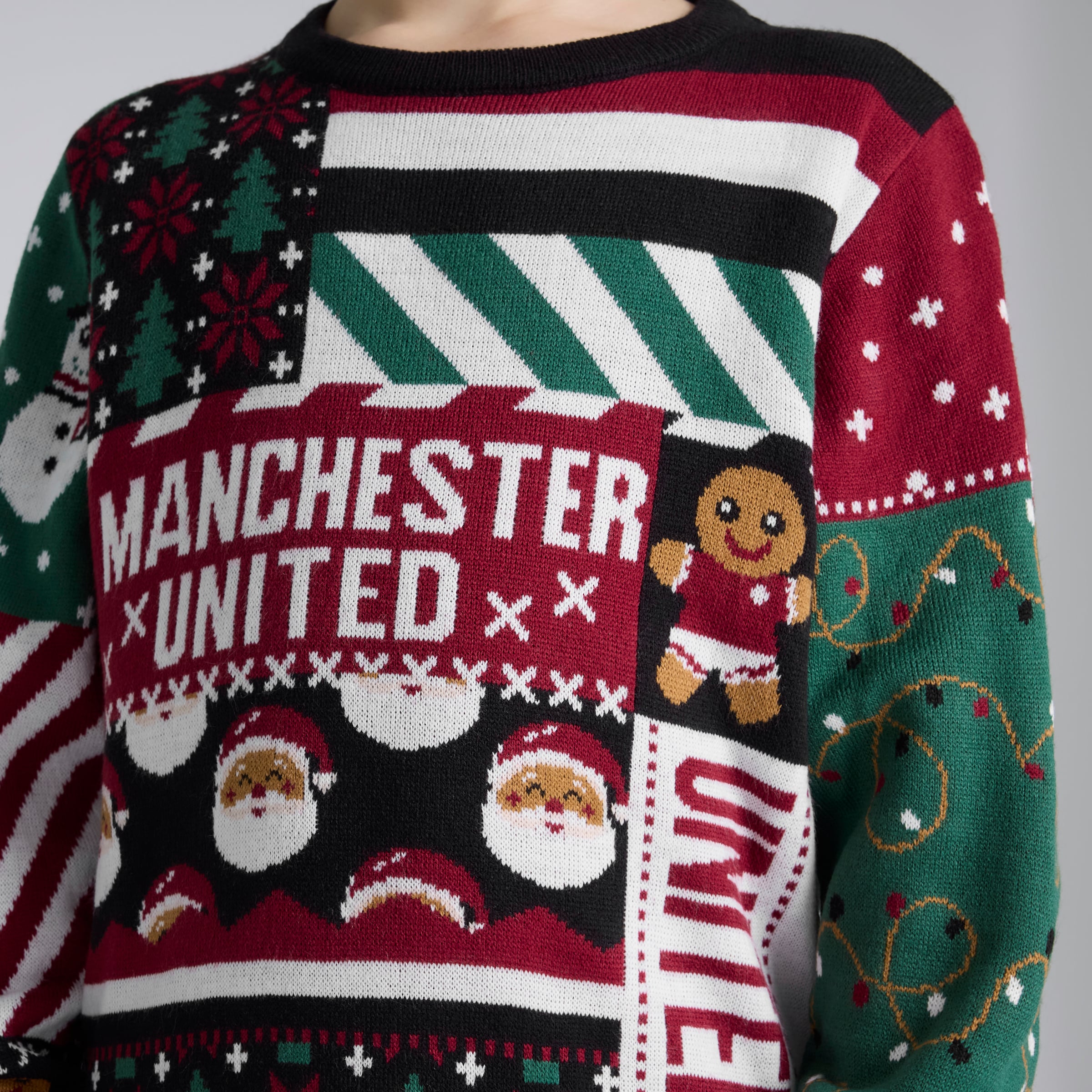 Manchester United Kids Christmas Patchwork Jumper Black Multicolore Détail [4-4]
