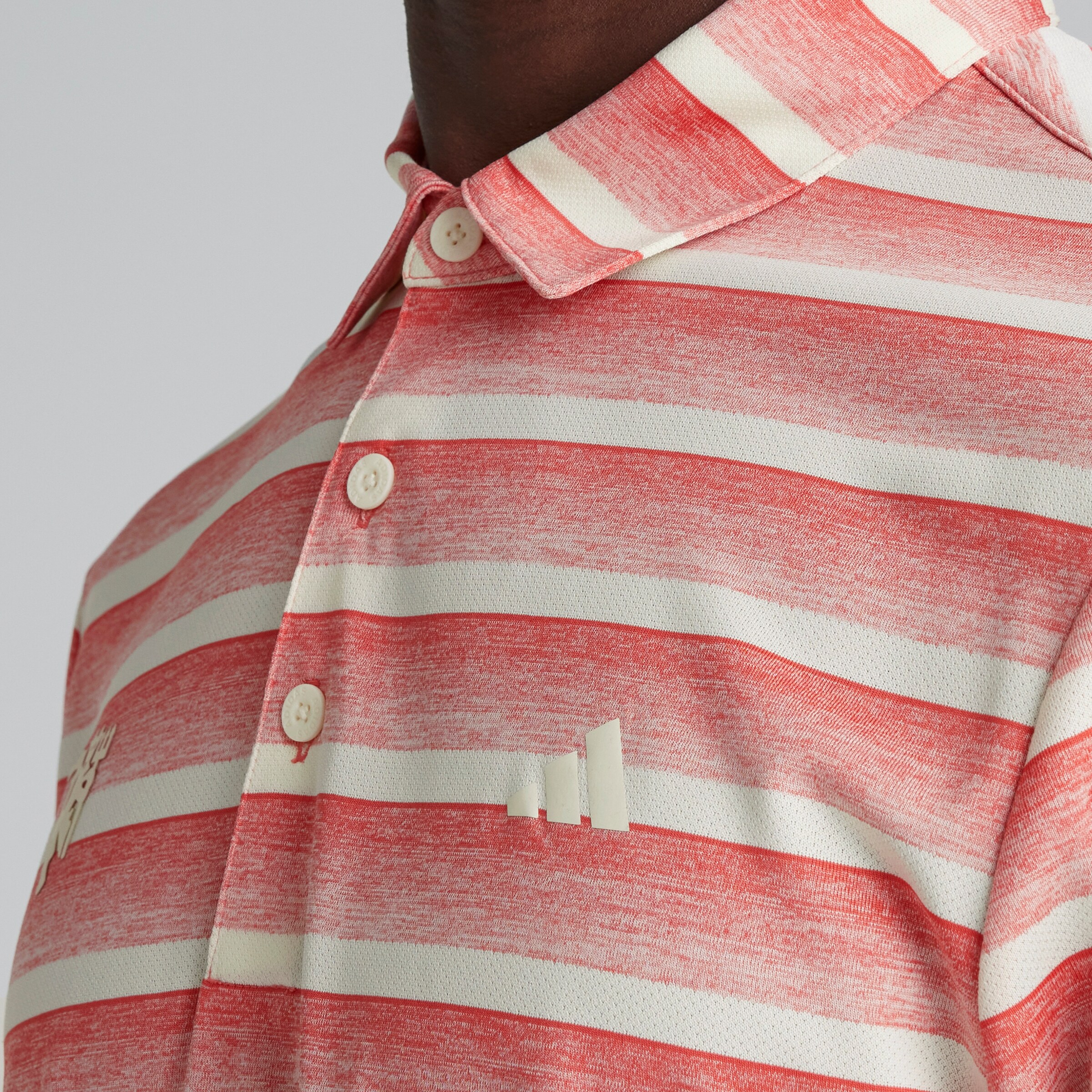 Manchester United x adidas Golf Striped Polo Shirt Red Red Detail [5-5]