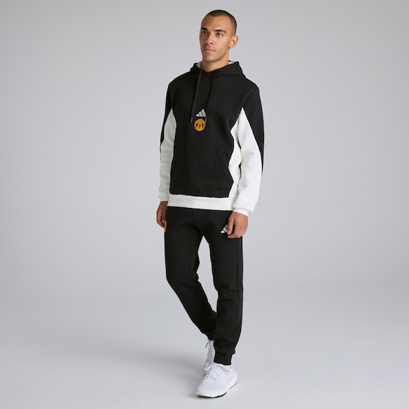 Manchester United x adidas Sportswear Fleece Colourblock Hooded Tracksuit Black Black