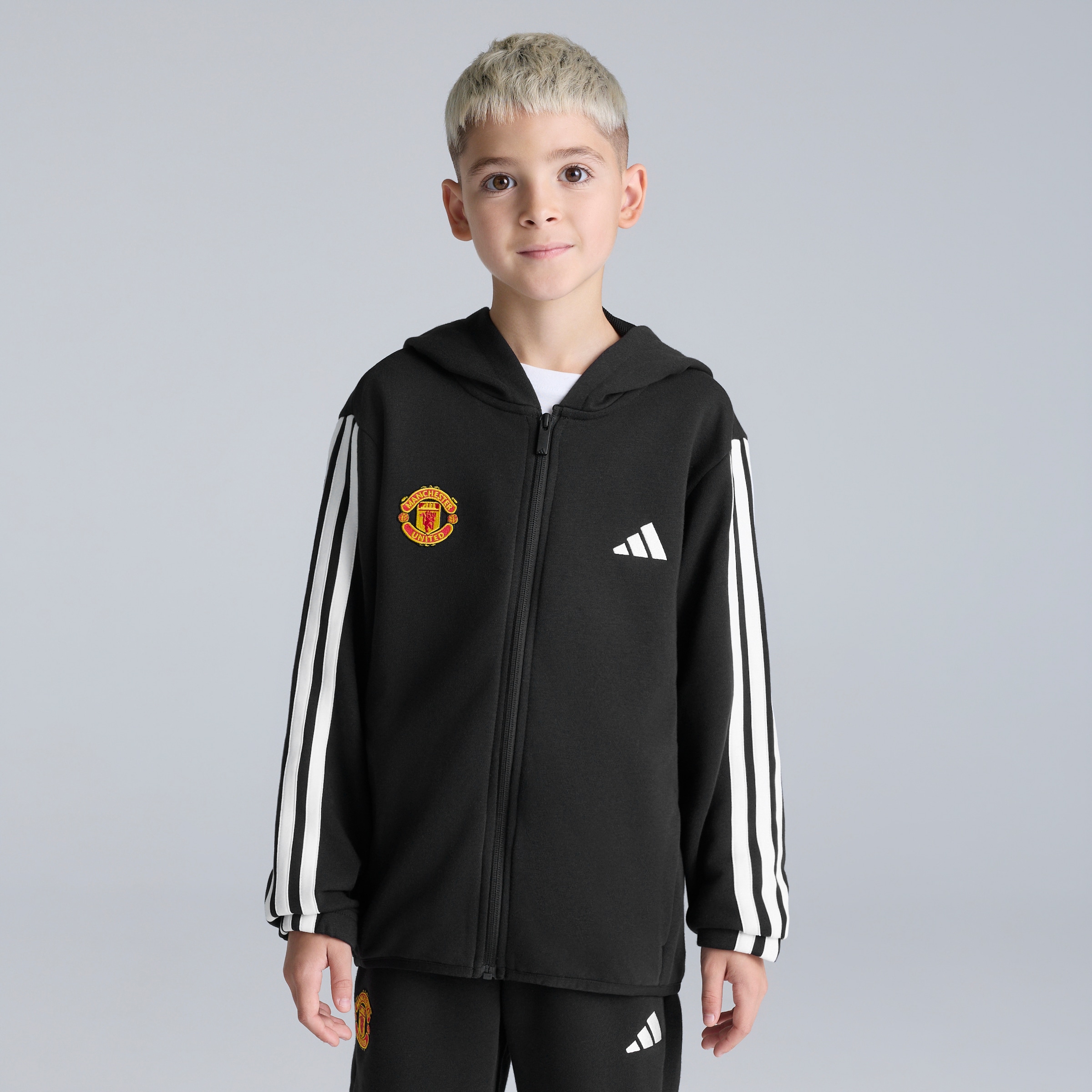 Manchester United x adidas Kids Essentials French Terry Tracksuit Black Black Detail [3-6]