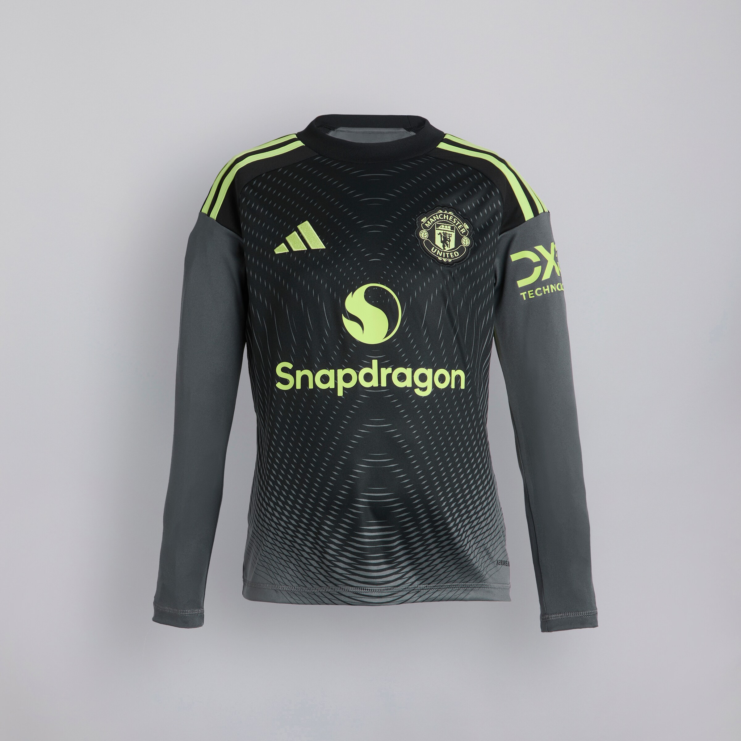 Manchester United Kids 25/26 Goalkeeper Long Sleeve Jersey Verde Detalle [1-2]